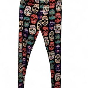 No Boundaries Black Sugar Skull Print Leggings with Multicolor Skulls
